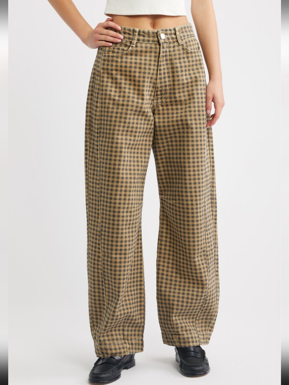 Damson Madder Felix Barrel Leg Jeans Quince Gingham Organic Cotton Preppy 32" W